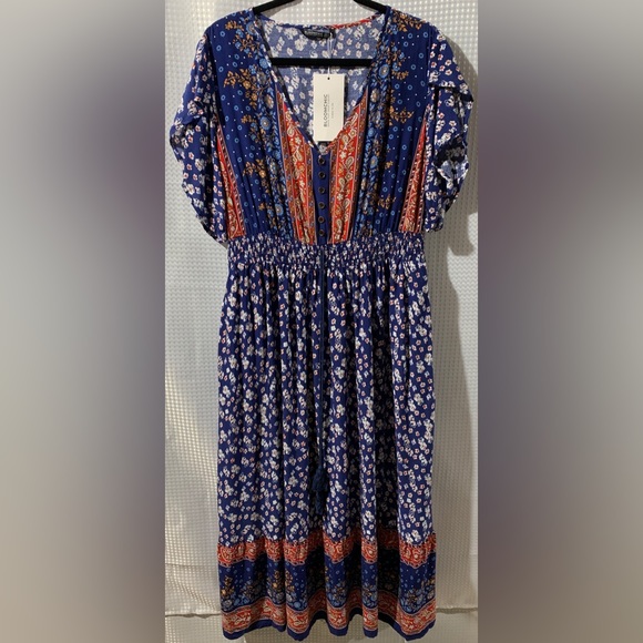 New W/O Tag14/16 1X BloomChic Blue Red Floral Split Ruffled Ties.Tag came off - Picture 3 of 10